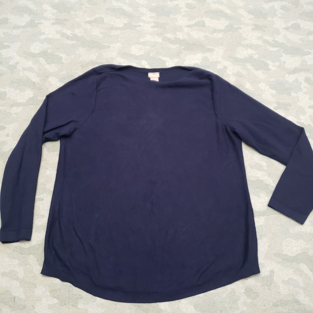Chico's Sweater Womens 2 Blue Pullover Long Sleeve